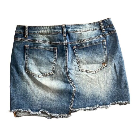 Indigo Rein Blue Denim Distressed High Waist Mini Skirt | 15 - Picture 2 of 4